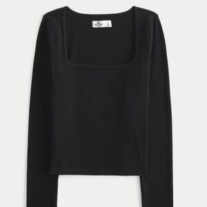 NEW Hollister Ribbed Seamless Fabric Square Scoopneck Top - Size Small - Black